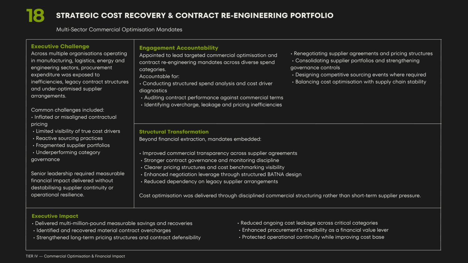 Strategic cost recovery portfolio page