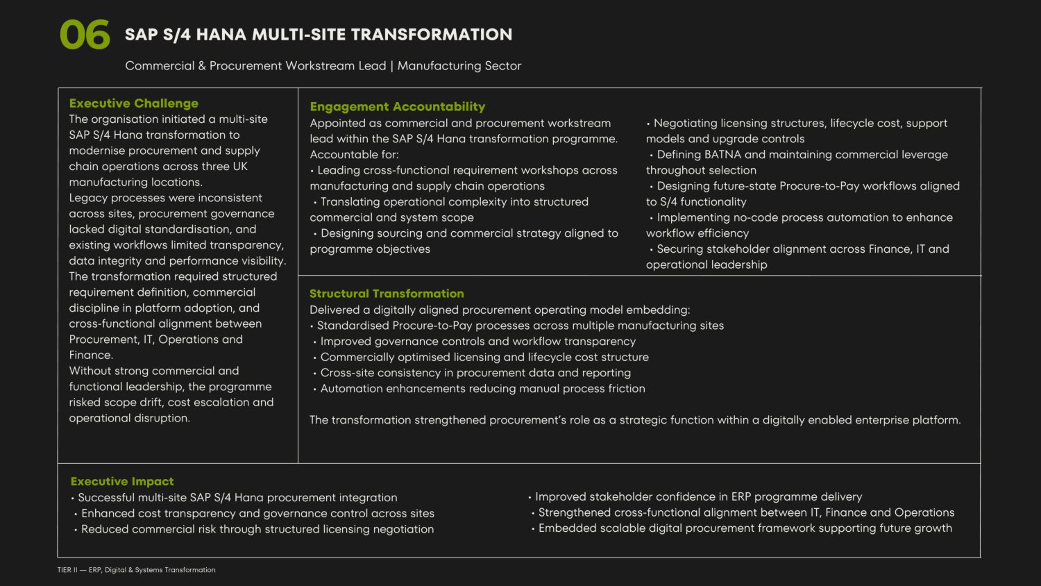 SAP transformation portfolio page